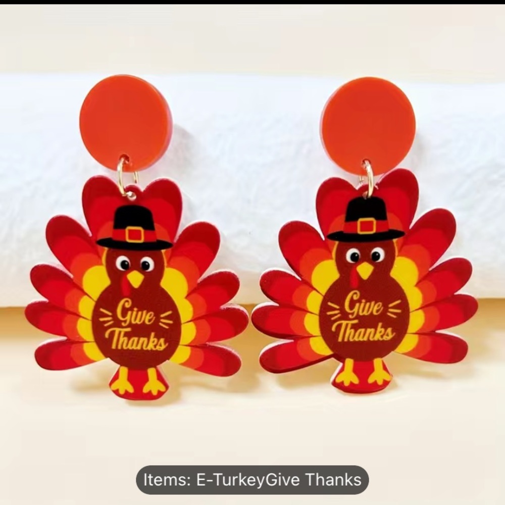 Thanksgiving Turkey earrings Give Thanks colorful made of wood for women girls